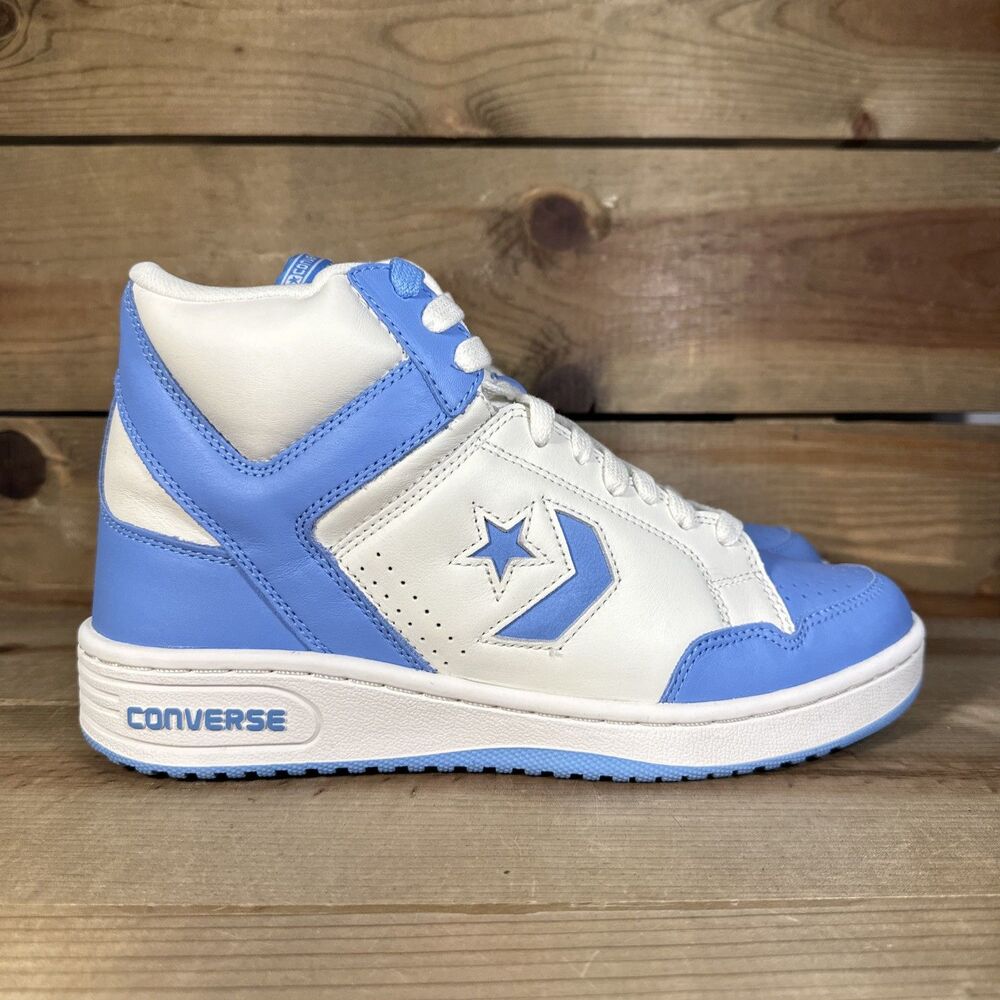 Mens 9.5 - Converse Weapon Mid Light Blue Leather Basketball “UNC” Shoes A10597C